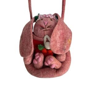 Pink Felt Bunny Rabbit Purse Boho Cottagecore Bag Whimsical